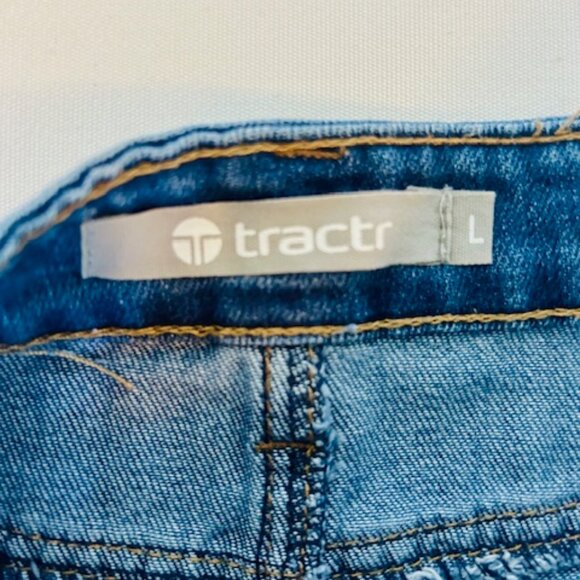 Lisa Mini Stretch Denim Jean Skirt Distressed in Indigo w/ Raw Frayed Edge Hem - Picture 6 of 12